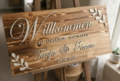 Personalisiertes Holzschild – Laserschnitt & Gravur