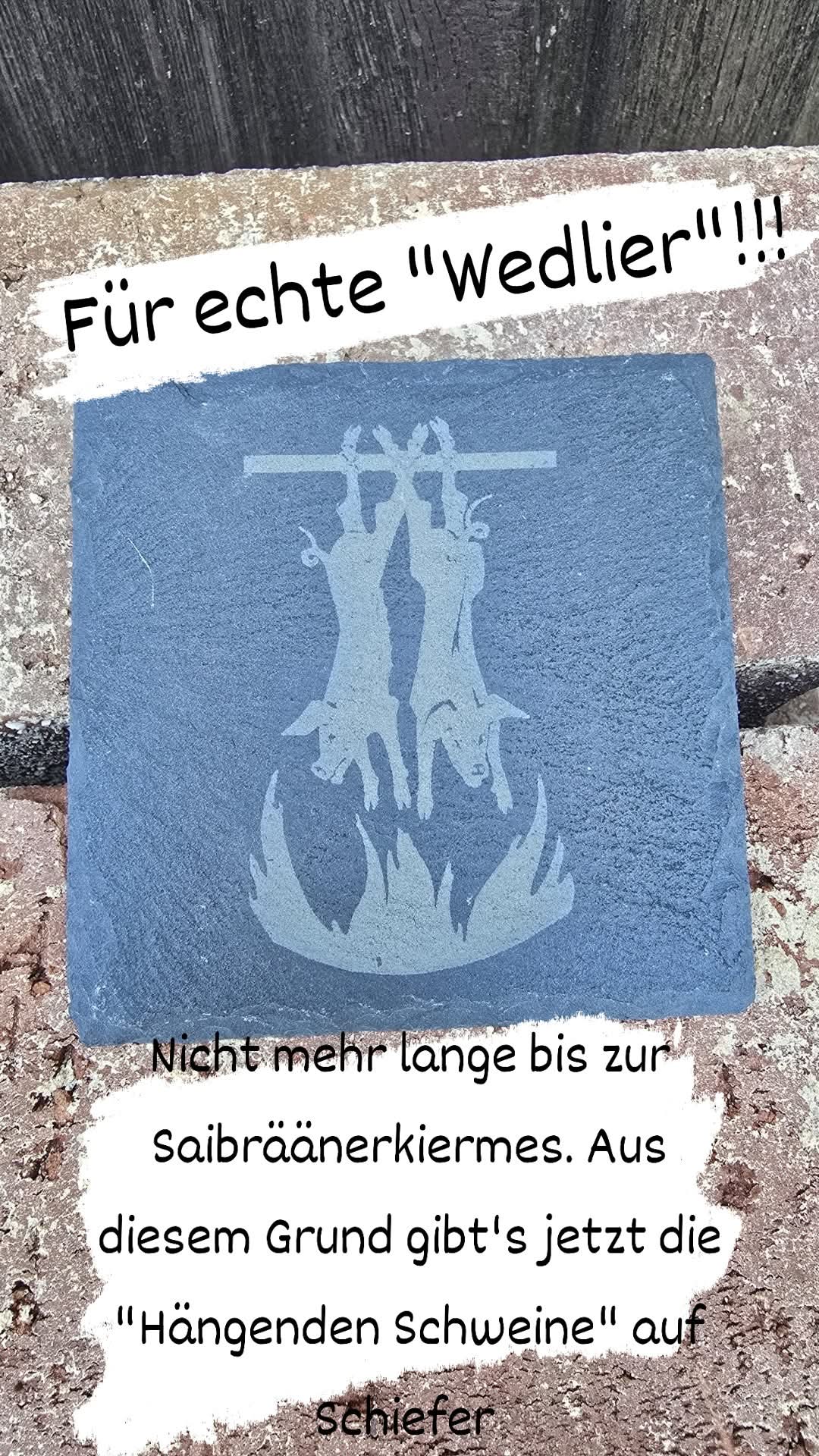 Schieferuntersetzer "Hängende Schweine"