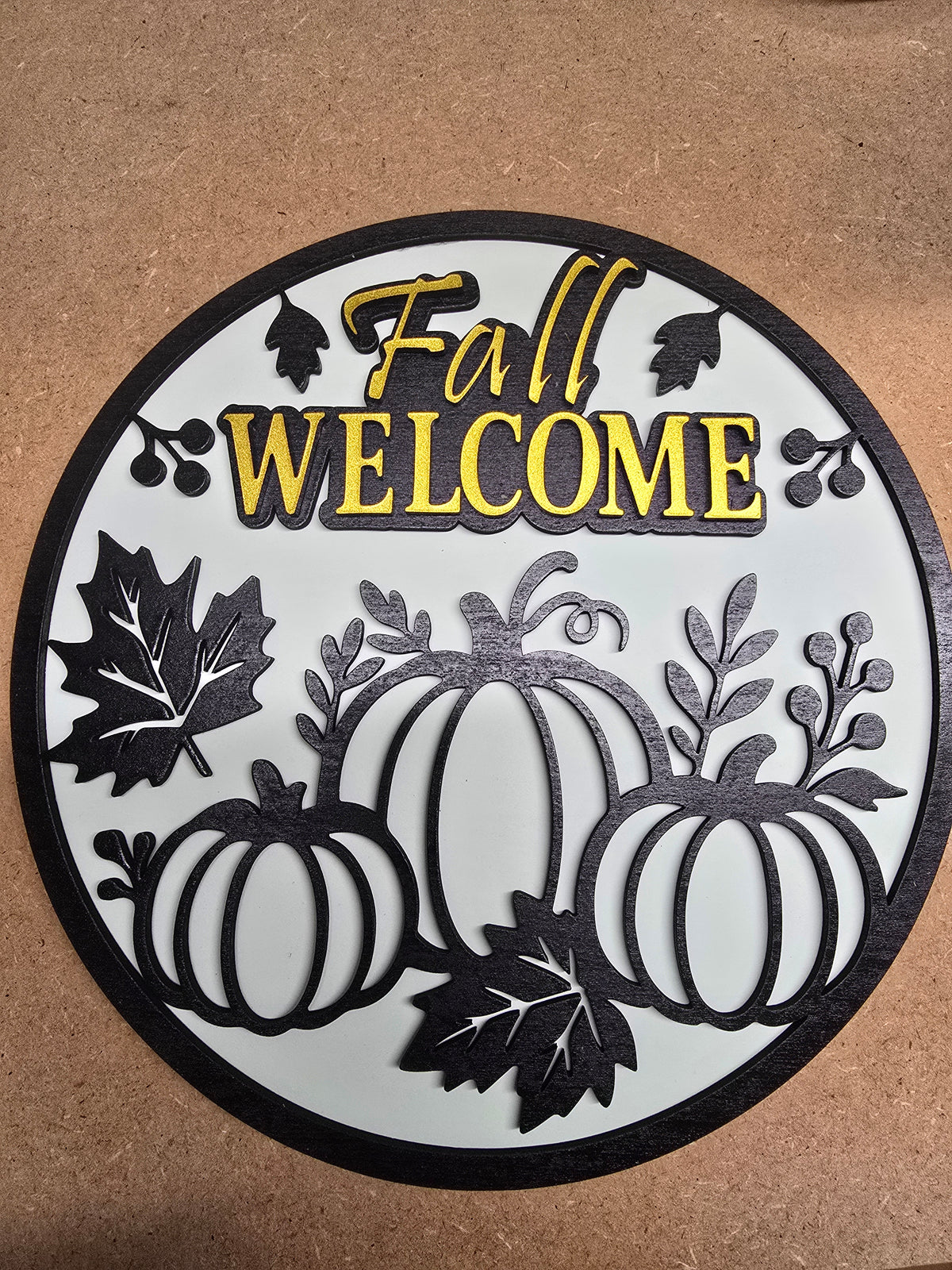 Rundes Herbst-Türschild „Fall Welcome“ aus Holz, 20 cm