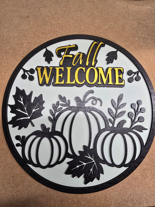 Rundes Herbst-Türschild „Fall Welcome“ aus Holz, 20 cm