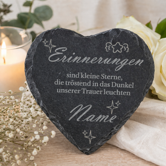 Schieferherz mit Gravur – Erinnerungsherz mit Name | Trauergeschenk | Gedenkstein personalisiert