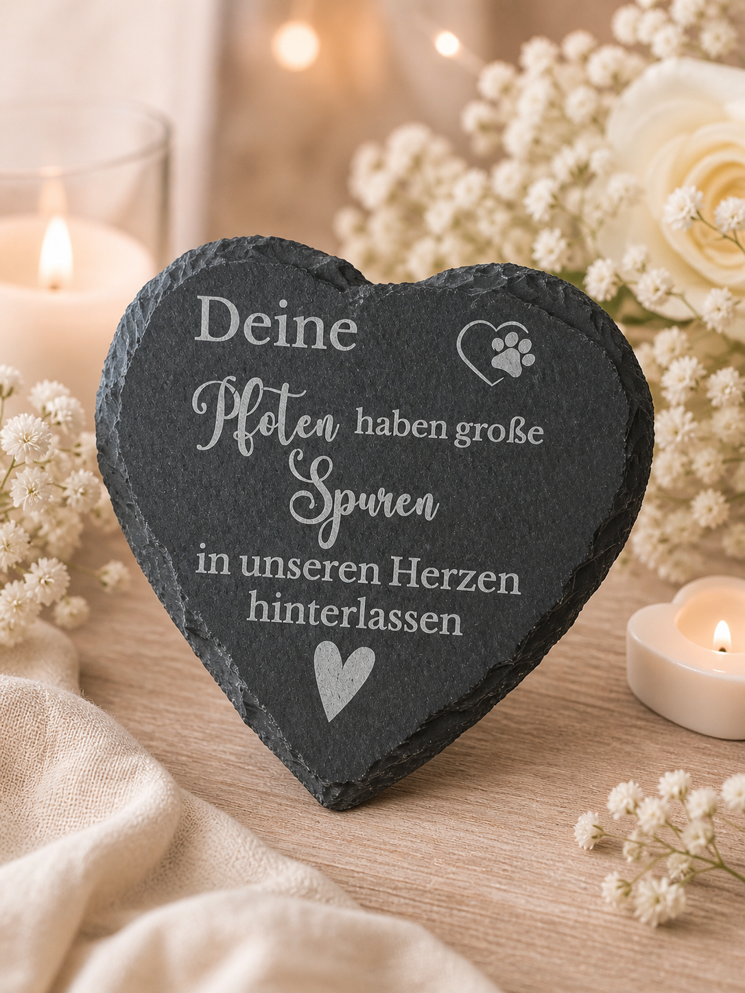 Schieferherz mit Gravur – Gedenkherz Haustier | Pfoten Erinnerung | Personalisiertes Trauergeschenk Hund Katze