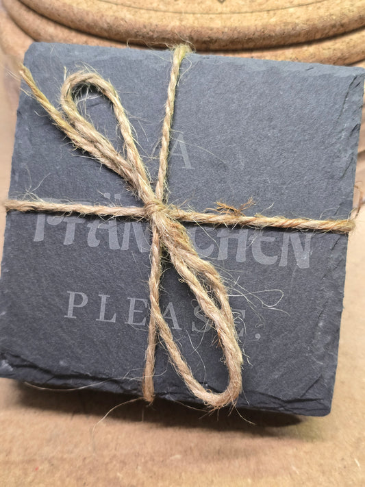 Schieferuntersetzer Set „Raclette Sprüche“ – Lustige Gravuren für echte Käseliebhaber | Geschenkidee mit Humor